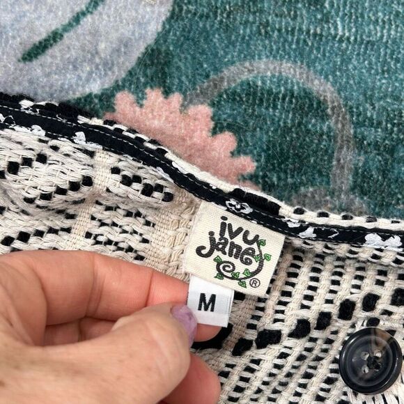 Ivy Jane Tribal Knit Aztec Button-Front Crop Cardigan Sweater Puff Sleeve Boxy - Picture 3 of 14